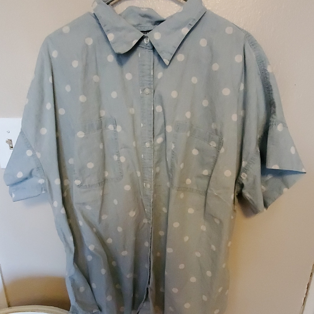 Chaps denim polka dot top button down